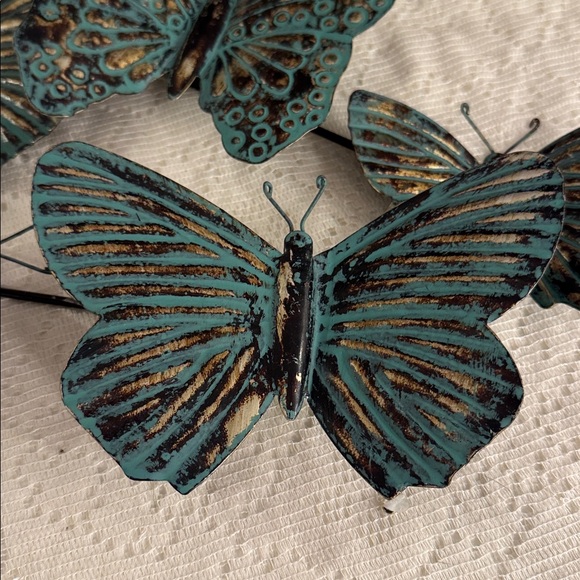 butterfly metal wall decor in teal, brown and gold 5 butterflies connected - Picture 12 of 12